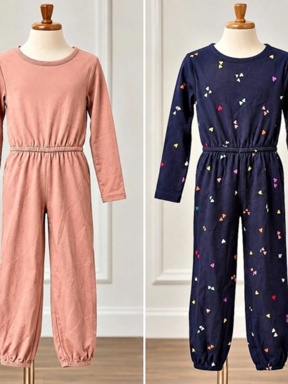 Old Navy Girls 4T Jumpsuit Romper 2 Piece Set Pink & Heart Print NWT